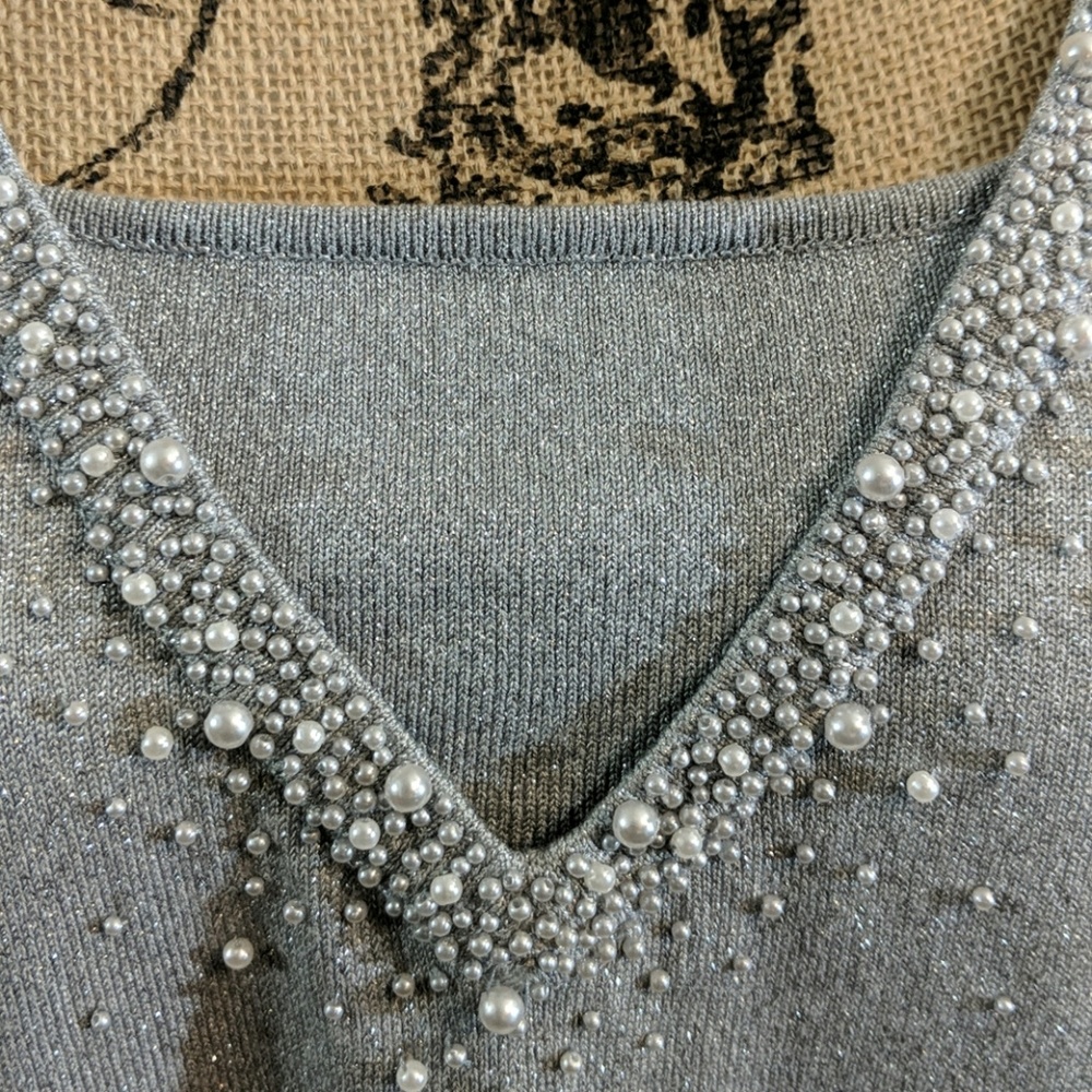 EAST 5th Petite Silver Beaded Shimmer Sweater - Picture 3 of 5
